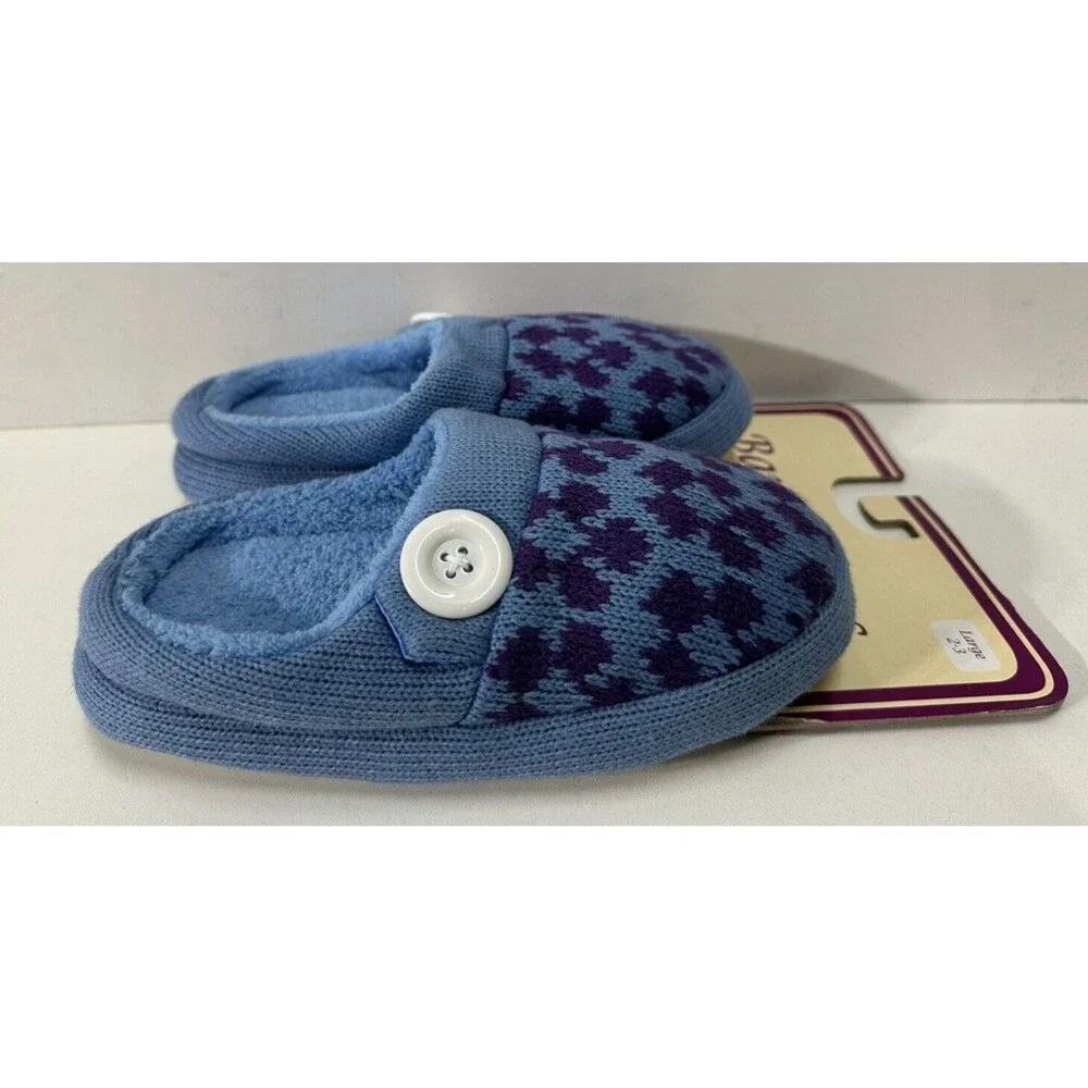 Bare Hugs Unisex size large 2-3 slip on blue and purple textile slippers